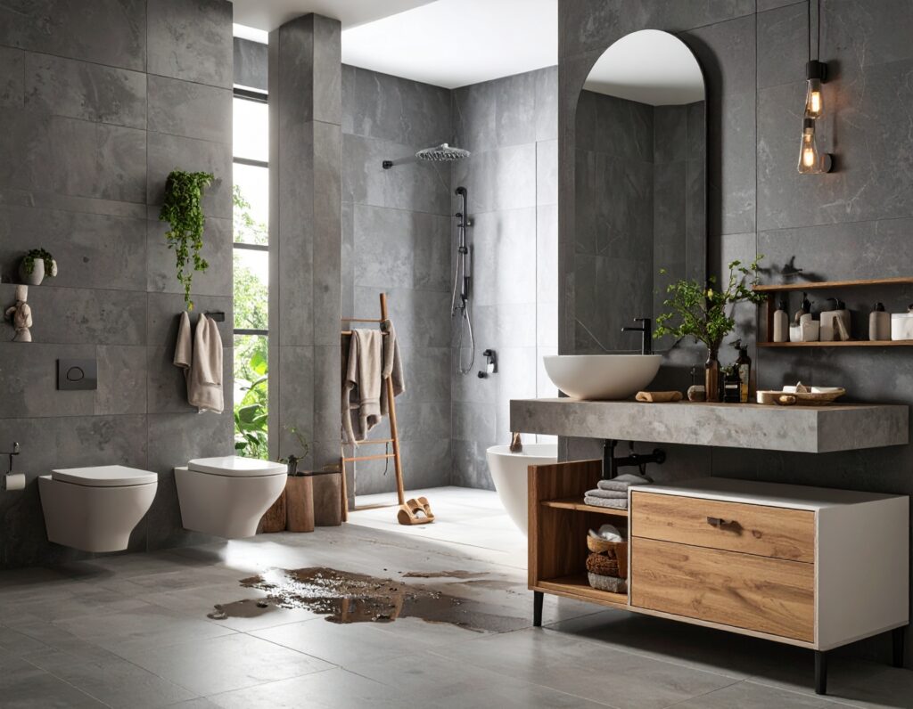 Badezimmer innen, Lecksuchung mit modernsten Technologien.